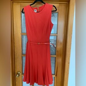 Anne Klein Red Sleeveless Belted Fit-and-Flare Dress